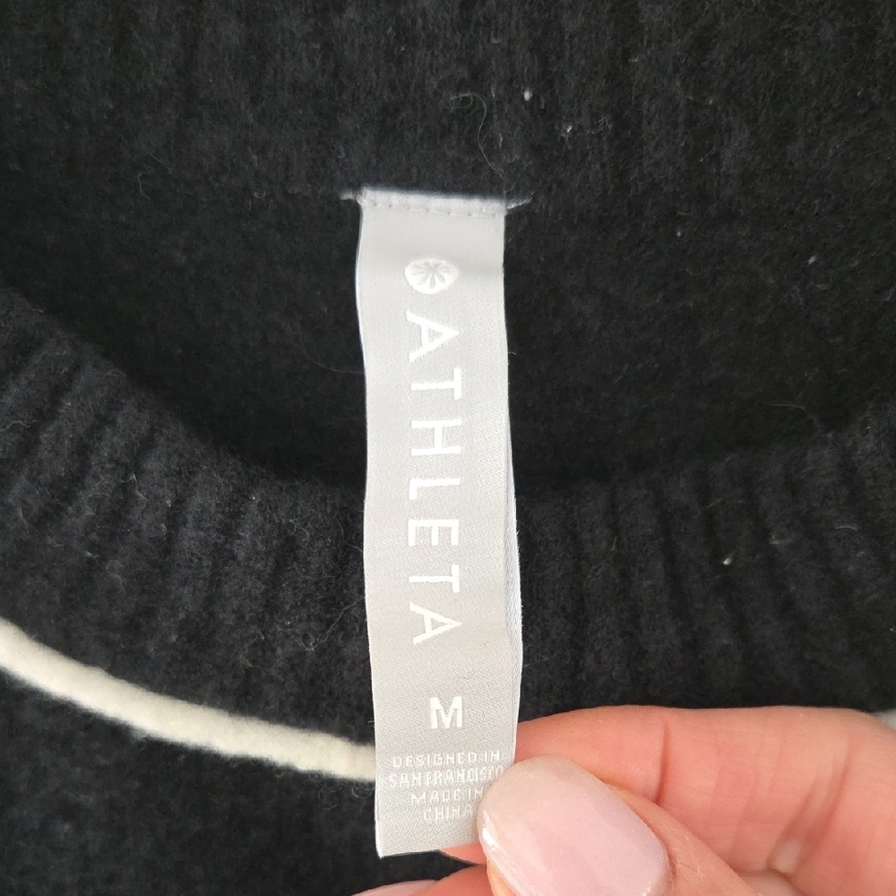 Athleta Black Merino Wool Sweater with White Accents - Picture 5 of 7